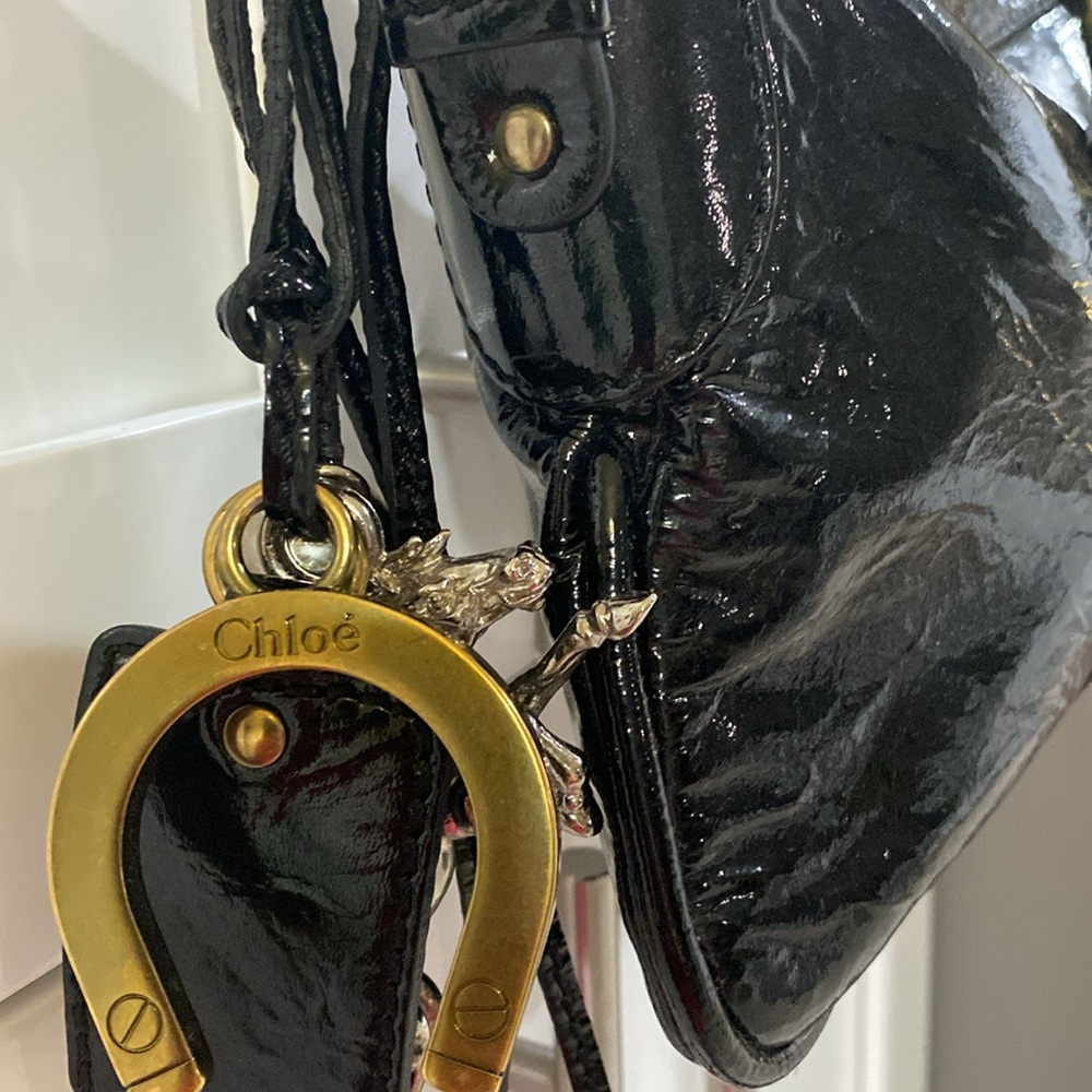 Chloé Black Patent Leather Shoulder Bag with Gold Hardware - Picture 9 of 11